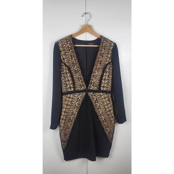 Misha Collection Paulina Scalloped Lace Trim Sheath Cocktail Mini Dress | M - Picture 4 of 13